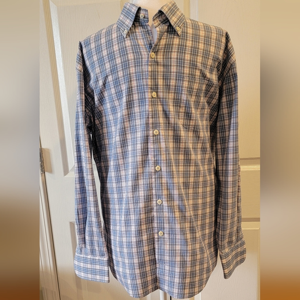 Peter Millar Plaid Luxury Button Front Dress Shirt-Men's Size L